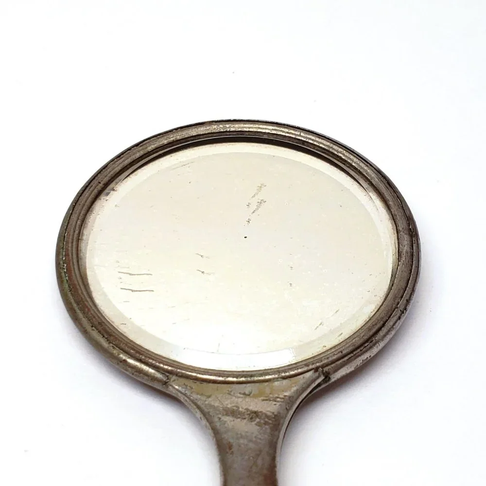 Art Noveau Vanity Mirror Lot Chatelaine Hand Beveled Antique Daisy Flower